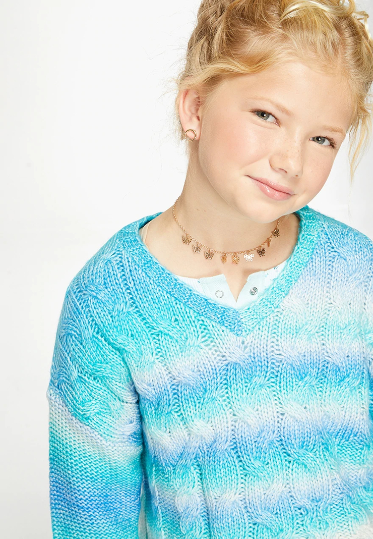 Pull Fille Justice Taille 10, Bleu, Motif Lama Tout Doux En Maille